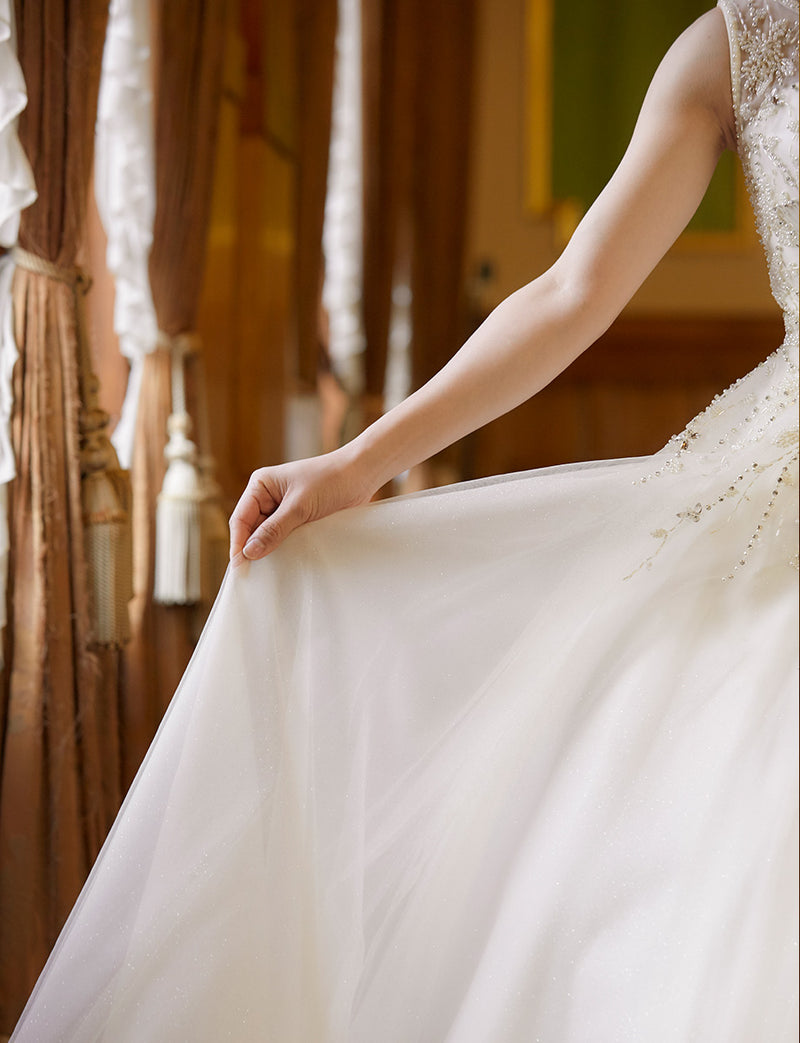 TWEED DRESS(ツイードドレス)のアイボリーロングドレス・チュール｜TN2007-IVYのスカート拡大画像です。