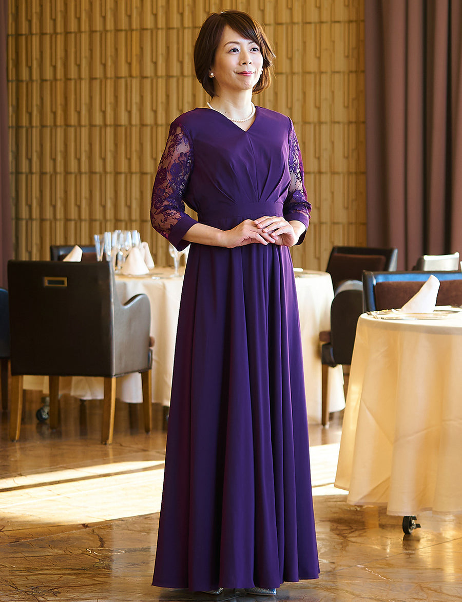 マザーズドレス・結婚式 母親ドレス MD0204-DPE 紫 長袖|新郎