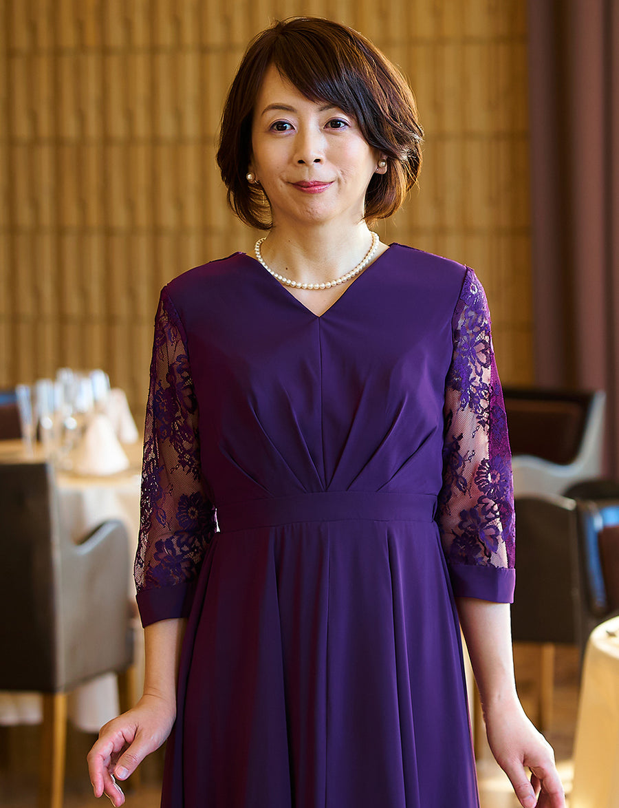 マザーズドレス・結婚式 母親ドレス MD0204-DPE 紫 長袖|新郎