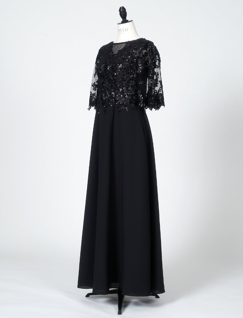 ブラック 結婚式母親ドレス・パーティードレスにお薦めフォーマルロングドレス 黒｜TWEED DONNA・MD0205-BK – TWEED DRESS