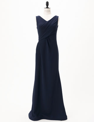 TWEED DRESS(ツイードドレス)のダークネイビーロングドレス・クレープ素材 ｜T-1509-DNYのトルソー全身正面画像です。