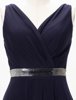 TWEED DRESS(ツイードドレス)のダークネイビーロングドレス・チュール｜T-1614-DNYのトルソー上半身正面画像です。