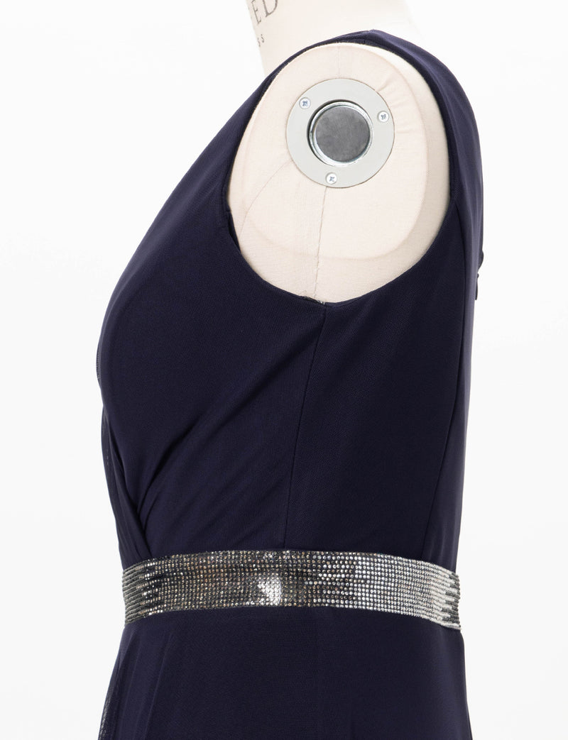 TWEED DRESS(ツイードドレス)のダークネイビーロングドレス・チュール｜T-1614-DNYのトルソー上半身側面画像です。