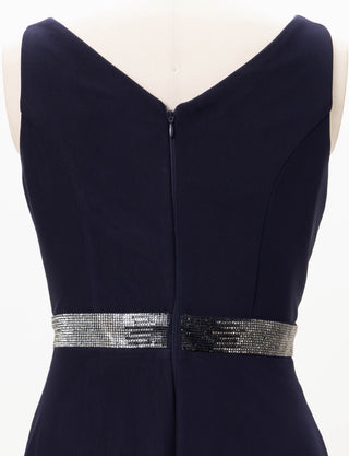 TWEED DRESS(ツイードドレス)のダークネイビーロングドレス・チュール｜T-1614-DNYのトルソー上半身背面画像です。