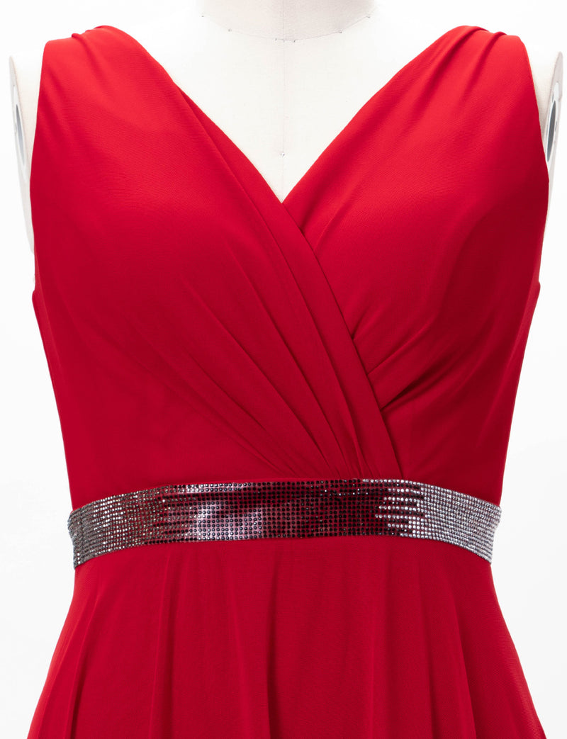 TWEED DRESS(ツイードドレス)のレッドロングドレス・チュール｜T-1614-RDのトルソー上半身正面画像です。
