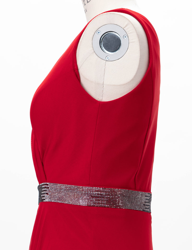 TWEED DRESS(ツイードドレス)のレッドロングドレス・チュール｜T-1614-RDのトルソー上半身側面画像です。
