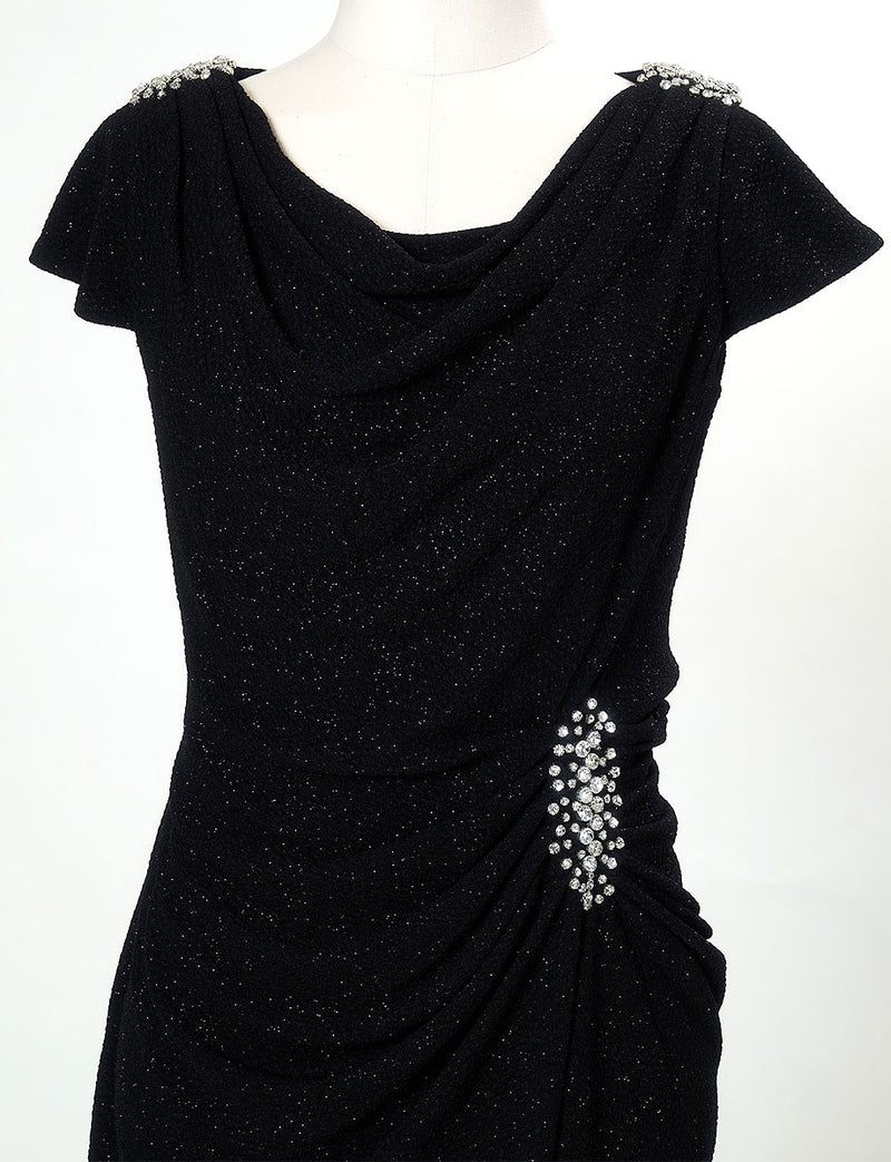 TWEED DRESS(ツイードドレス)のブラックロングドレス・ラメ/ポリウレタン｜T-1284-BKのトルソー上半身正面画像です。