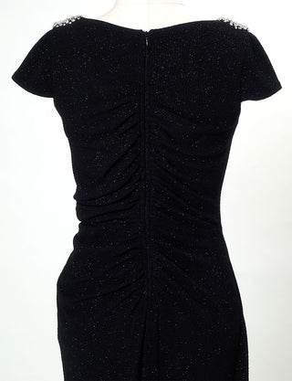 TWEED DRESS(ツイードドレス)のブラックロングドレス・ラメ/ポリウレタン｜T-1284-BKのトルソー上半身背面画像です。