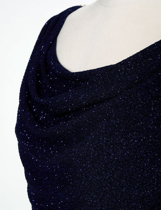 TWEED DRESS(ツイードドレス)のダークネイビーロングドレス・ラメ/ポリウレタン｜T-1284-DNYの上半身胸元拡大画像です。