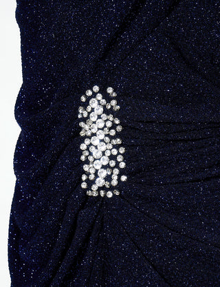 TWEED DRESS(ツイードドレス)のダークネイビーロングドレス・ラメ/ポリウレタン｜T-1284-DNYの上半身ウエストビジュ装飾拡大画像です。