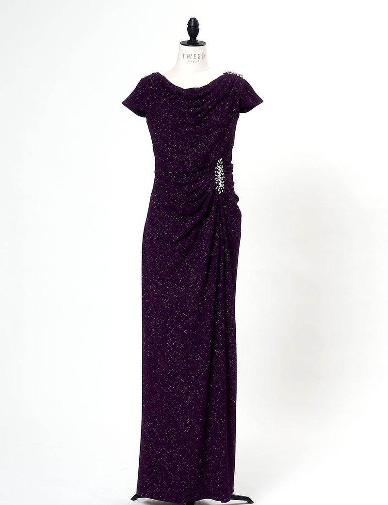 TWEED DRESS(ツイードドレス)のプラムロングドレス・ラメ/ポリウレタン｜T-1284-PMのトルソー全身正面画像です。