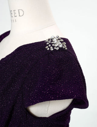TWEED DRESS(ツイードドレス)のプラムロングドレス・ラメ/ポリウレタン｜T-1284-PMの上半身肩部分ビジュ装飾拡大画像です。