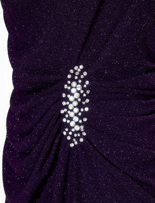 TWEED DRESS(ツイードドレス)のプラムロングドレス・ラメ/ポリウレタン｜T-1284-PMの上半身ウエストビジュ装飾拡大画像です。