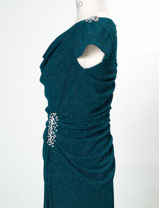 TWEED DRESS(ツイードドレス)のペトロールグリーンロングドレス・ラメ/ポリウレタン｜T-1284-PTGNのトルソー上半身側面画像です。