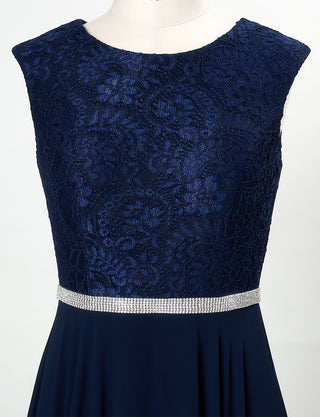 TWEED DRESS(ツイードドレス)のダークネイビーロングドレス・シフォン｜T-1511-DNYのトルソー上半身正面画像です。