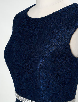 TWEED DRESS(ツイードドレス)のダークネイビーロングドレス・シフォン｜T-1511-DNYの上半身レース装飾拡大画像です。