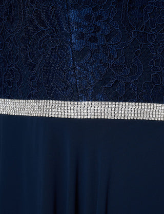 TWEED DRESS(ツイードドレス)のダークネイビーロングドレス・シフォン｜T-1511-DNYの上半身ウエストビジュ装飾拡大画像です。