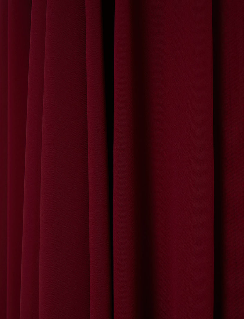 TWEED DRESS(ツイードドレス)のワインレッドロングドレス・シフォン｜T-1511-WRDのスカート生地拡大画像です。