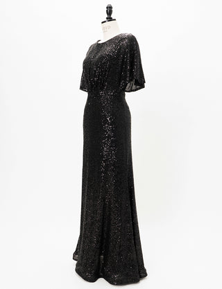TWEED DRESS(ツイードドレス)のブラックロングドレス・チュール｜T-1754-BKのトルソー全身斜め画像です。
