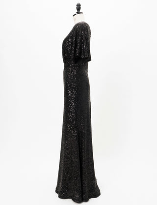 TWEED DRESS(ツイードドレス)のブラックロングドレス・チュール｜T-1754-BKのトルソー全身側面画像です。