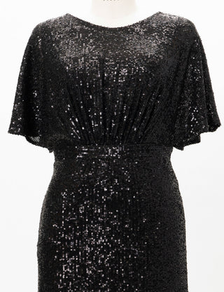 TWEED DRESS(ツイードドレス)のブラックロングドレス・チュール｜T-1754-BKのトルソー上半身正面画像です。