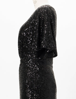 TWEED DRESS(ツイードドレス)のブラックロングドレス・チュール｜T-1754-BKのトルソー上半身側面画像です。