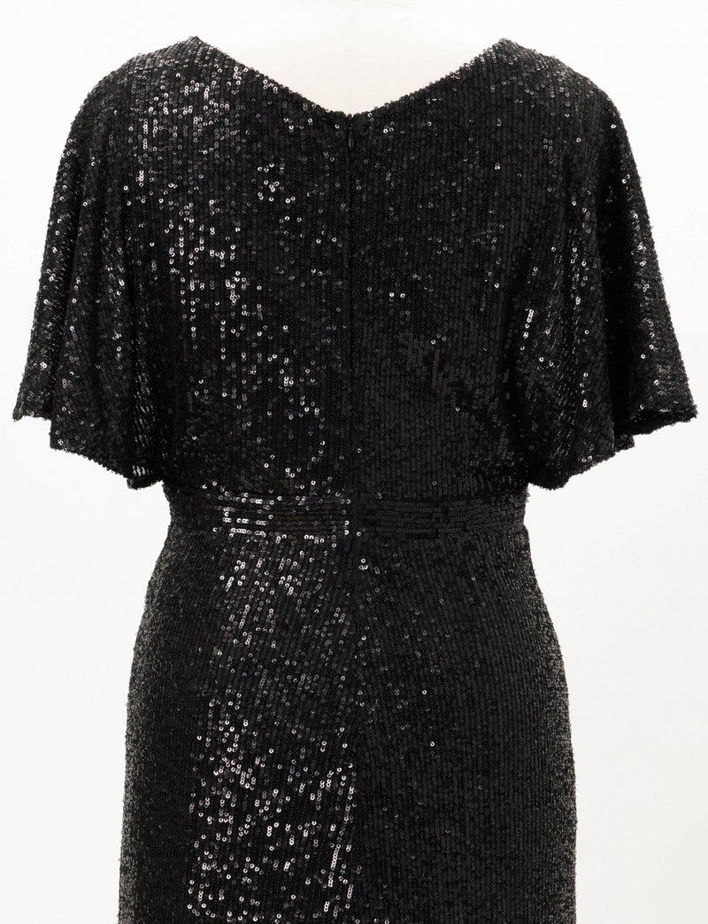 TWEED DRESS(ツイードドレス)のブラックロングドレス・チュール｜T-1754-BKのトルソー上半身背面画像です。