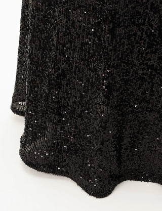 TWEED DRESS(ツイードドレス)のブラックロングドレス・チュール｜T-1754-BKのスカート裾拡大画像です。
