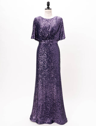 TWEED DRESS(ツイードドレス)のパープルロングドレス・チュール｜T-1754-PEのトルソー全身正面画像です。