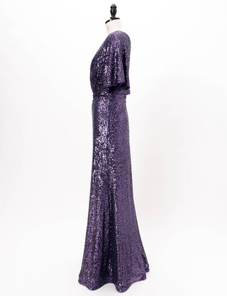 TWEED DRESS(ツイードドレス)のパープルロングドレス・チュール｜T-1754-PEのトルソー全身側面画像です。