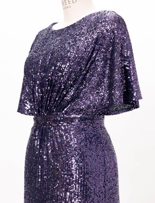 TWEED DRESS(ツイードドレス)のパープルロングドレス・チュール｜T-1754-PEのトルソー上半身斜め画像です。