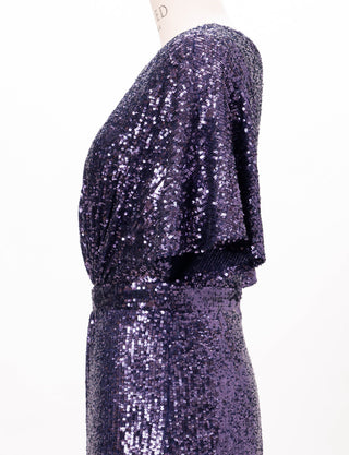 TWEED DRESS(ツイードドレス)のパープルロングドレス・チュール｜T-1754-PEのトルソー上半身側面画像です。
