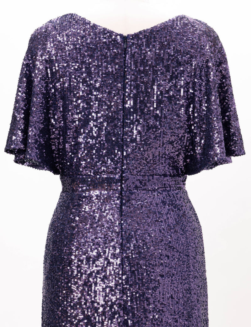 TWEED DRESS(ツイードドレス)のパープルロングドレス・チュール｜T-1754-PEのトルソー上半身背面画像です。