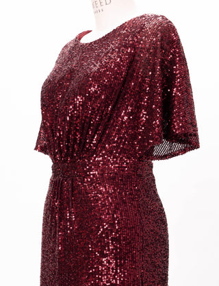 TWEED DRESS(ツイードドレス)のワインレッドロングドレス・チュール｜T-1754-WRDのトルソー上半身斜め画像です。