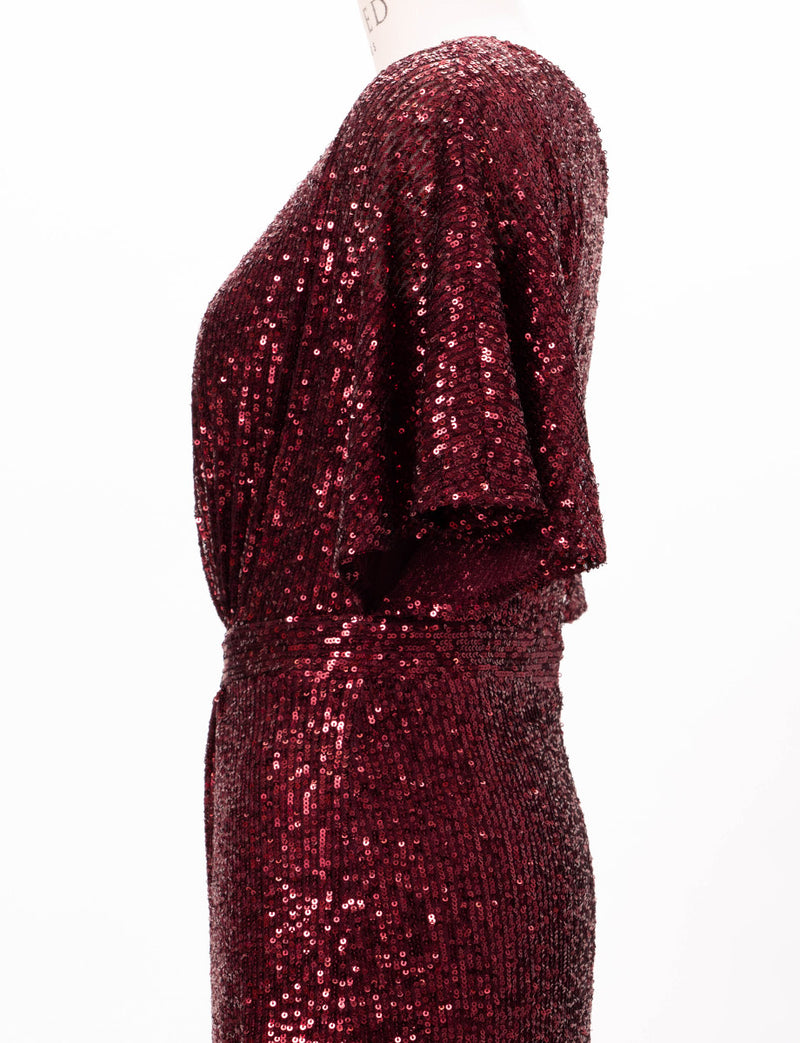 TWEED DRESS(ツイードドレス)のワインレッドロングドレス・チュール｜T-1754-WRDのトルソー上半身側面画像です。