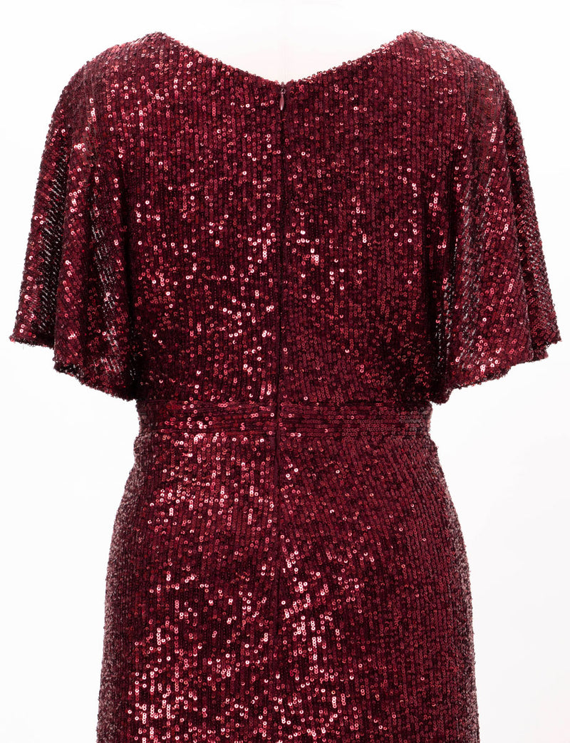 TWEED DRESS(ツイードドレス)のワインレッドロングドレス・チュール｜T-1754-WRDのトルソー上半身背面画像です。