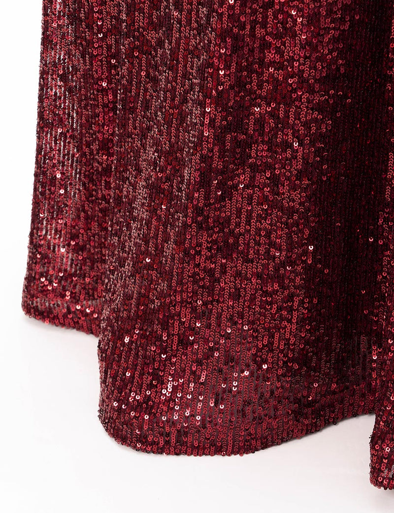 TWEED DRESS(ツイードドレス)のワインレッドロングドレス・チュール｜T-1754-WRDのスカート裾拡大画像です。