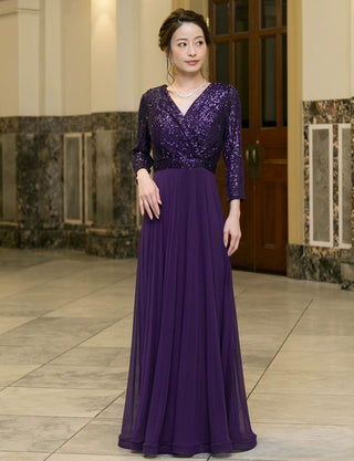 TWEED DRESS(ツイードドレス)のパープルロングドレス・チュール｜T-1771-PEの全身正面画像です。