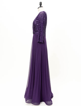 TWEED DRESS(ツイードドレス)のパープルロングドレス・チュール｜T-1771-PEのトルソー全身側面画像です。