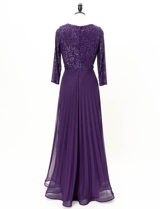 TWEED DRESS(ツイードドレス)のパープルロングドレス・チュール｜T-1771-PEのトルソー全身背面画像です。