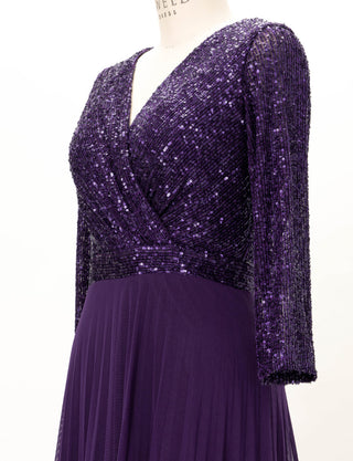 TWEED DRESS(ツイードドレス)のパープルロングドレス・チュール｜T-1771-PEのトルソー上半身斜め画像です。
