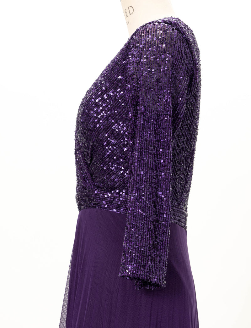 TWEED DRESS(ツイードドレス)のパープルロングドレス・チュール｜T-1771-PEのトルソー上半身側面画像です。