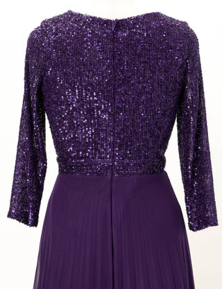 TWEED DRESS(ツイードドレス)のパープルロングドレス・チュール｜T-1771-PEのトルソー上半身背面画像です。