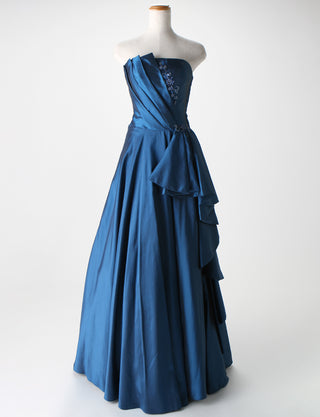 TWEED DRESS(ツイードドレス)のミッドナイトブルーロングドレス・タフタ｜TB1701-MBLのトルソー全身正面画像です。