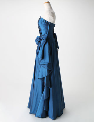 TWEED DRESS(ツイードドレス)のミッドナイトブルーロングドレス・タフタ｜TB1701-MBLのトルソー全身側面画像です。
