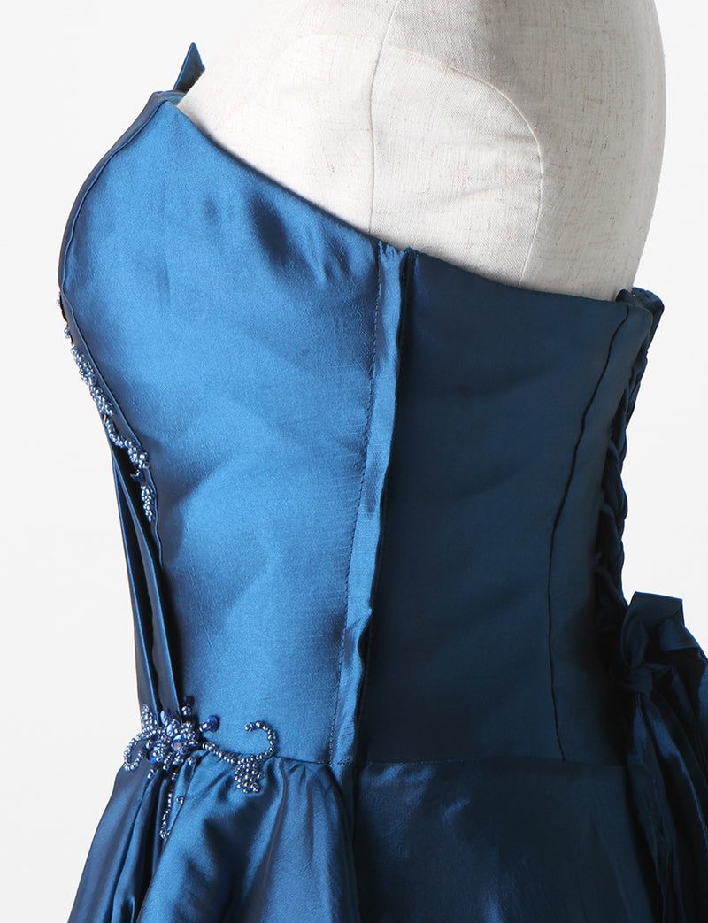 TWEED DRESS(ツイードドレス)のミッドナイトブルーロングドレス・タフタ｜TB1701-MBLのトルソー上半身側面画像です。