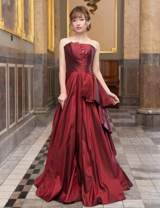 TWEED DRESS(ツイードドレス)のワインレッドロングドレス・タフタ｜TB1701-WRDの全身正面画像です。