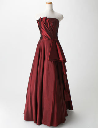 TWEED DRESS(ツイードドレス)のワインレッドロングドレス・タフタ｜TB1701-WRDのトルソー全身正面画像です。
