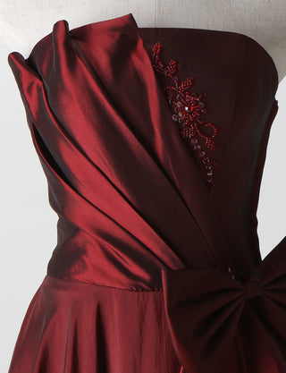 TWEED DRESS(ツイードドレス)のワインレッドロングドレス・タフタ｜TB1701-WRDのトルソー上半身正面画像です。