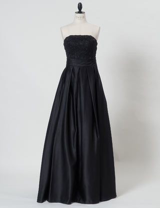 TWEED DRESS(ツイードドレス)のブラックロングドレス・サテン｜TB1702-BKのトルソー全身正面画像です。